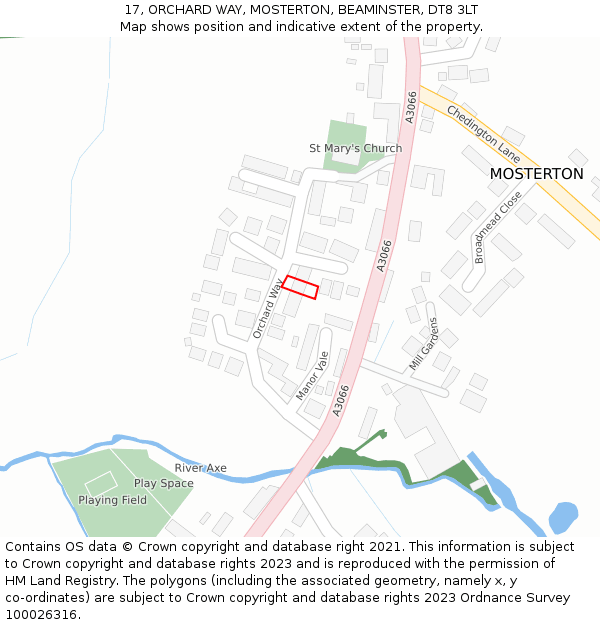 17, ORCHARD WAY, MOSTERTON, BEAMINSTER, DT8 3LT: Location map and indicative extent of plot