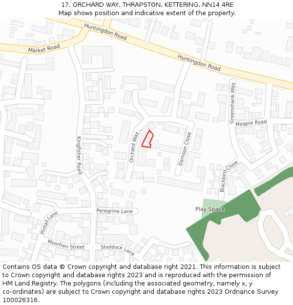 17, ORCHARD WAY, THRAPSTON, KETTERING, NN14 4RE: Location map and indicative extent of plot