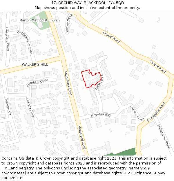 17, ORCHID WAY, BLACKPOOL, FY4 5QB: Location map and indicative extent of plot