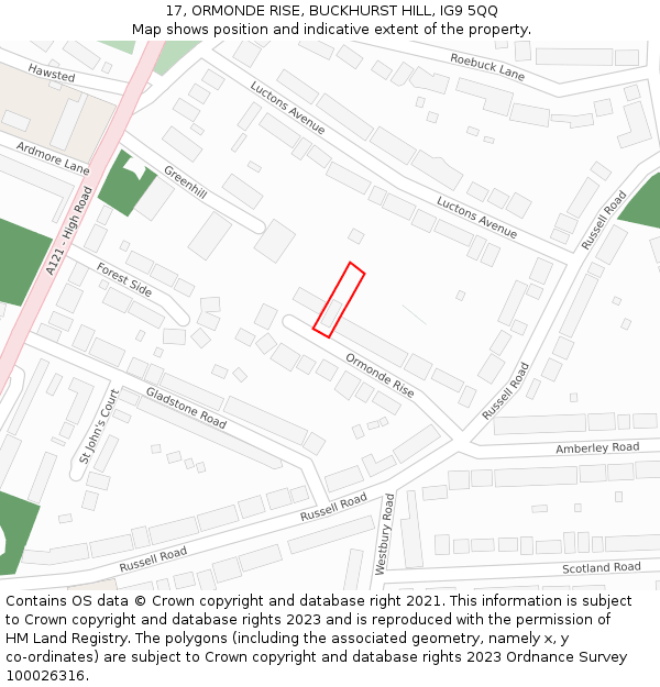 17, ORMONDE RISE, BUCKHURST HILL, IG9 5QQ: Location map and indicative extent of plot
