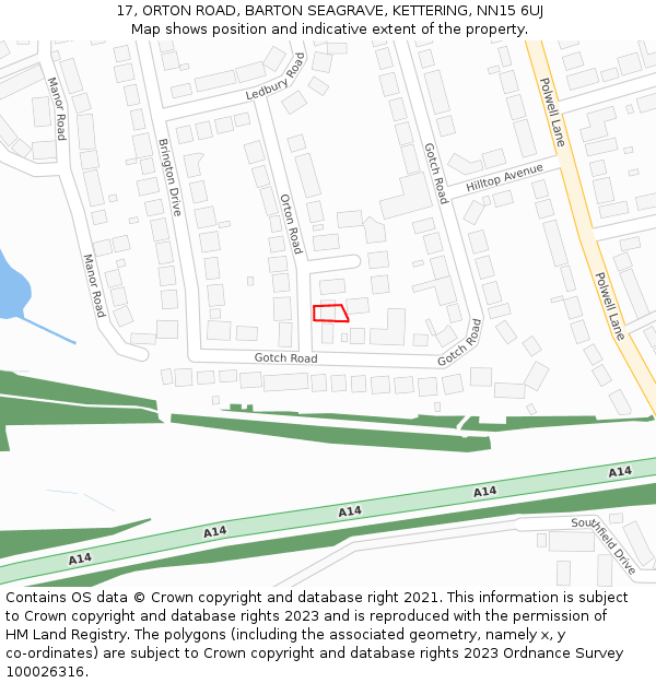 17, ORTON ROAD, BARTON SEAGRAVE, KETTERING, NN15 6UJ: Location map and indicative extent of plot