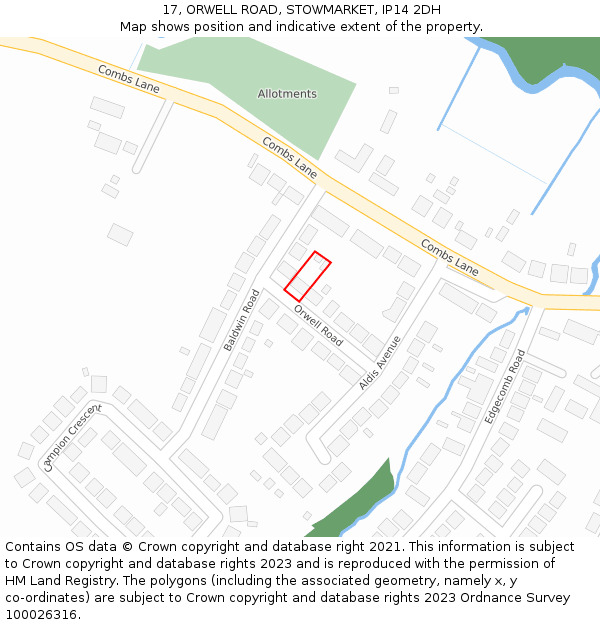 17, ORWELL ROAD, STOWMARKET, IP14 2DH: Location map and indicative extent of plot