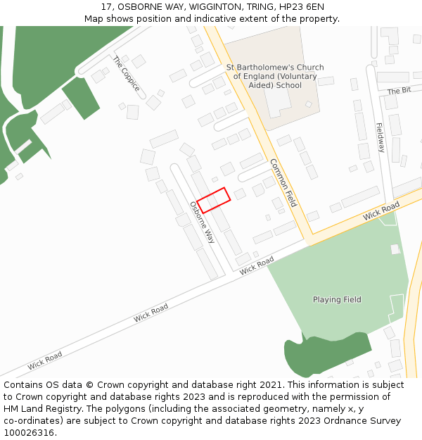 17, OSBORNE WAY, WIGGINTON, TRING, HP23 6EN: Location map and indicative extent of plot