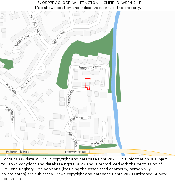 17, OSPREY CLOSE, WHITTINGTON, LICHFIELD, WS14 9HT: Location map and indicative extent of plot