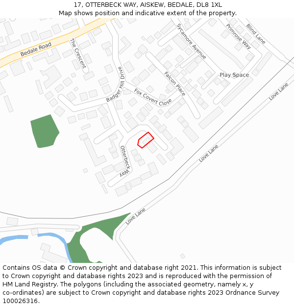 17, OTTERBECK WAY, AISKEW, BEDALE, DL8 1XL: Location map and indicative extent of plot