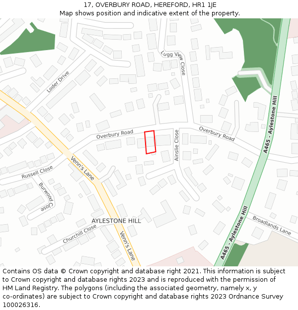 17, OVERBURY ROAD, HEREFORD, HR1 1JE: Location map and indicative extent of plot