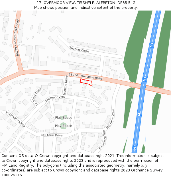 17, OVERMOOR VIEW, TIBSHELF, ALFRETON, DE55 5LG: Location map and indicative extent of plot