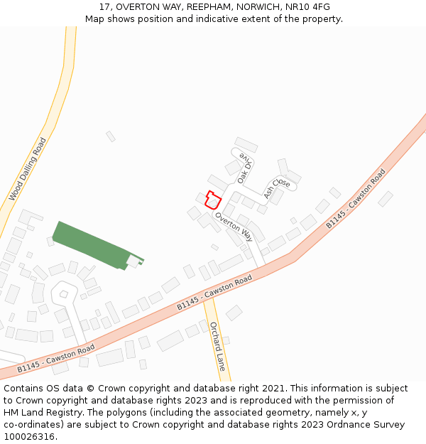 17, OVERTON WAY, REEPHAM, NORWICH, NR10 4FG: Location map and indicative extent of plot