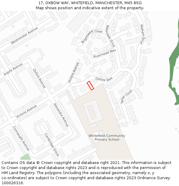 17, OXBOW WAY, WHITEFIELD, MANCHESTER, M45 8SG: Location map and indicative extent of plot
