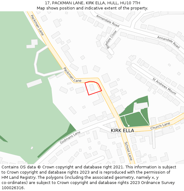 17, PACKMAN LANE, KIRK ELLA, HULL, HU10 7TH: Location map and indicative extent of plot