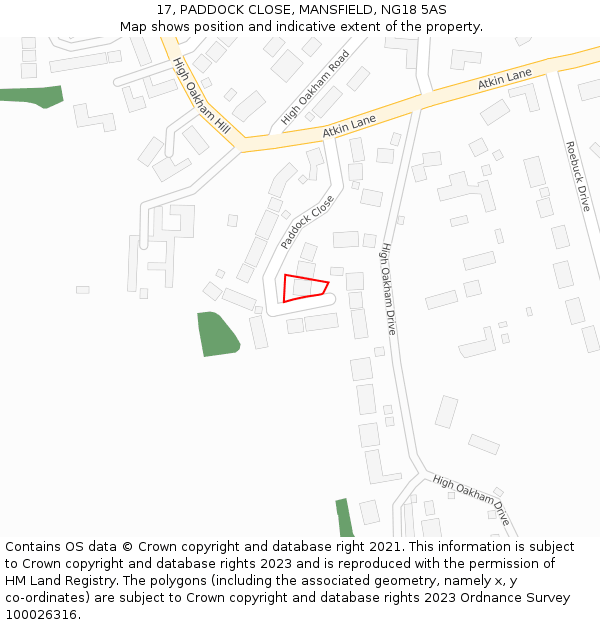 17, PADDOCK CLOSE, MANSFIELD, NG18 5AS: Location map and indicative extent of plot