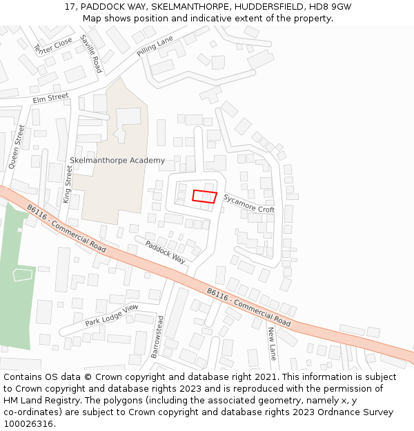 17, PADDOCK WAY, SKELMANTHORPE, HUDDERSFIELD, HD8 9GW: Location map and indicative extent of plot