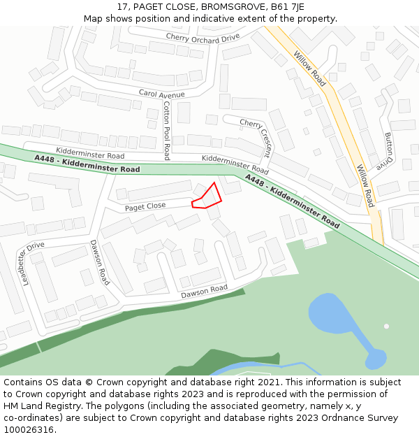 17, PAGET CLOSE, BROMSGROVE, B61 7JE: Location map and indicative extent of plot