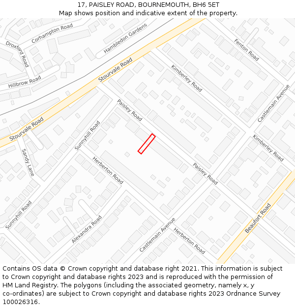 17, PAISLEY ROAD, BOURNEMOUTH, BH6 5ET: Location map and indicative extent of plot