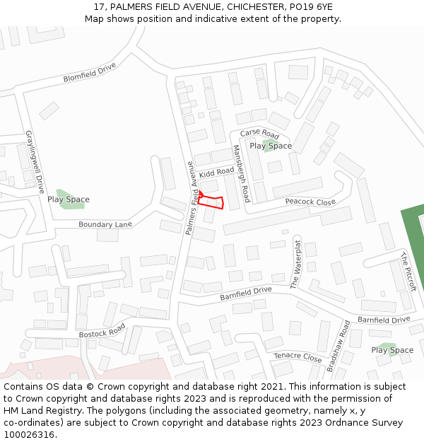 17, PALMERS FIELD AVENUE, CHICHESTER, PO19 6YE: Location map and indicative extent of plot