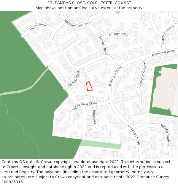 17, PAMPAS CLOSE, COLCHESTER, CO4 9ST: Location map and indicative extent of plot