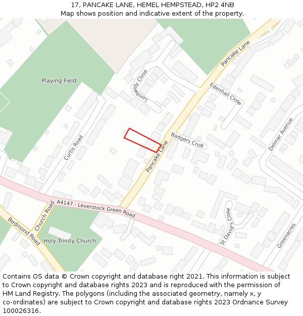 17, PANCAKE LANE, HEMEL HEMPSTEAD, HP2 4NB: Location map and indicative extent of plot