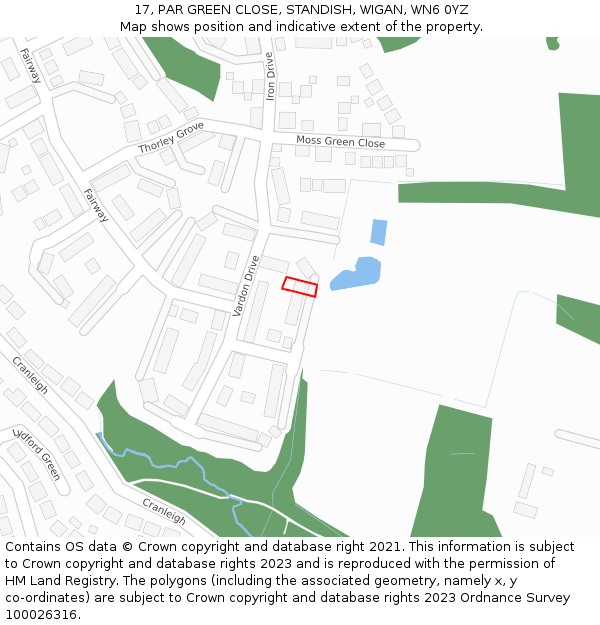 17, PAR GREEN CLOSE, STANDISH, WIGAN, WN6 0YZ: Location map and indicative extent of plot