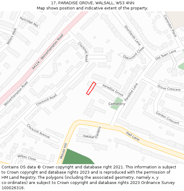 17, PARADISE GROVE, WALSALL, WS3 4NN: Location map and indicative extent of plot
