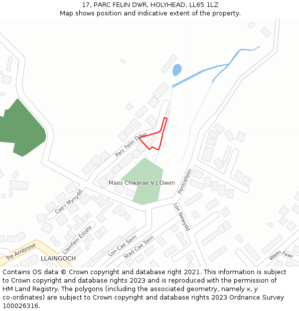 17, PARC FELIN DWR, HOLYHEAD, LL65 1LZ: Location map and indicative extent of plot