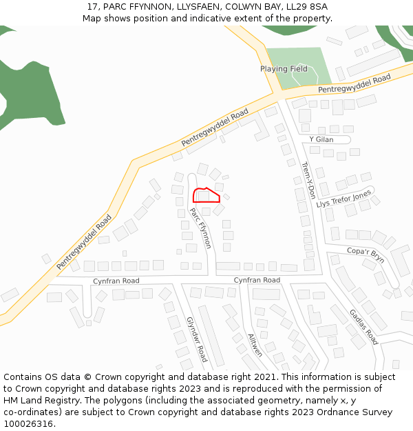 17, PARC FFYNNON, LLYSFAEN, COLWYN BAY, LL29 8SA: Location map and indicative extent of plot