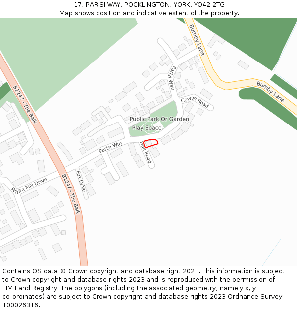 17, PARISI WAY, POCKLINGTON, YORK, YO42 2TG: Location map and indicative extent of plot