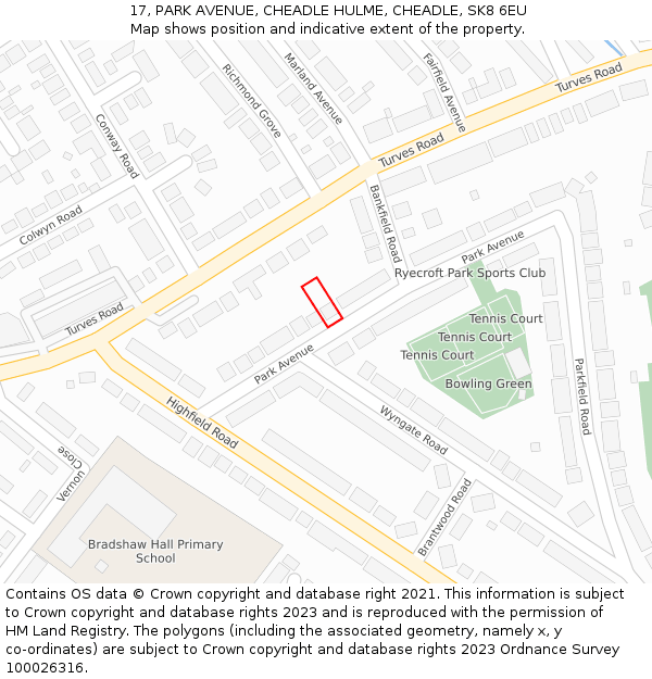 17, PARK AVENUE, CHEADLE HULME, CHEADLE, SK8 6EU: Location map and indicative extent of plot