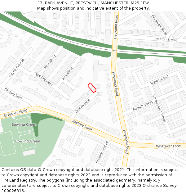 17, PARK AVENUE, PRESTWICH, MANCHESTER, M25 1EW: Location map and indicative extent of plot