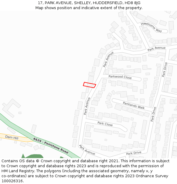 17, PARK AVENUE, SHELLEY, HUDDERSFIELD, HD8 8JG: Location map and indicative extent of plot