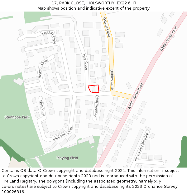 17, PARK CLOSE, HOLSWORTHY, EX22 6HR: Location map and indicative extent of plot