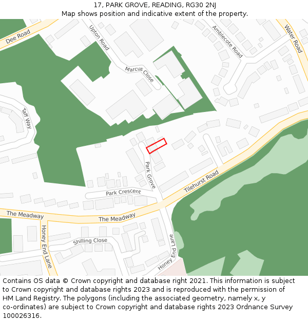 17, PARK GROVE, READING, RG30 2NJ: Location map and indicative extent of plot
