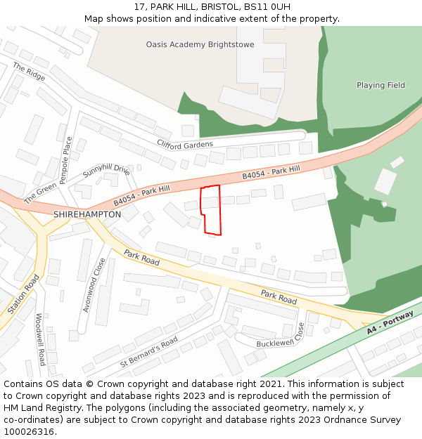 17, PARK HILL, BRISTOL, BS11 0UH: Location map and indicative extent of plot