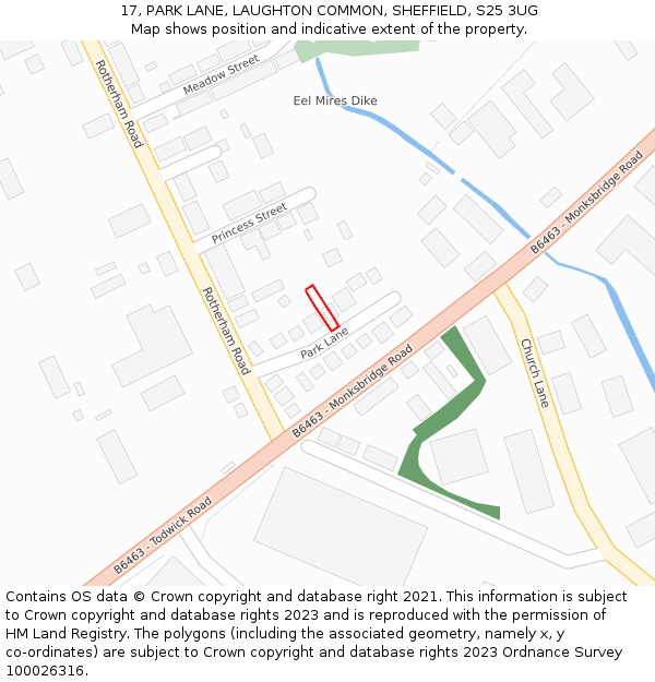 17, PARK LANE, LAUGHTON COMMON, SHEFFIELD, S25 3UG: Location map and indicative extent of plot