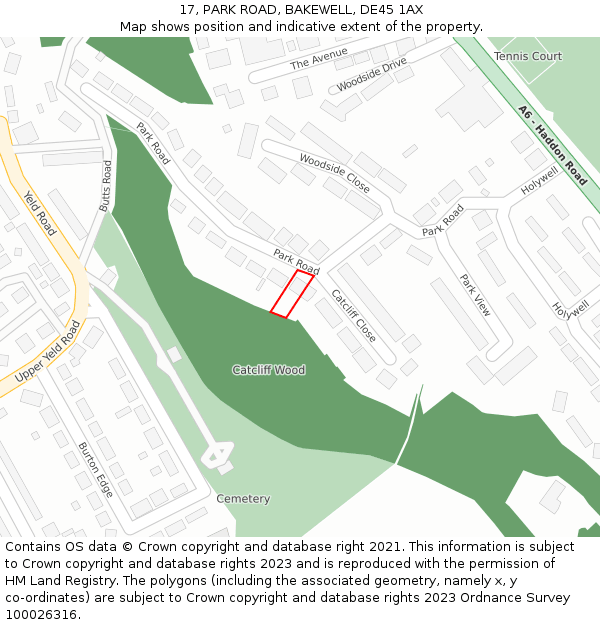 17, PARK ROAD, BAKEWELL, DE45 1AX: Location map and indicative extent of plot