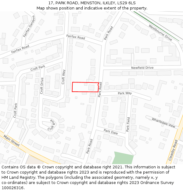 17, PARK ROAD, MENSTON, ILKLEY, LS29 6LS: Location map and indicative extent of plot