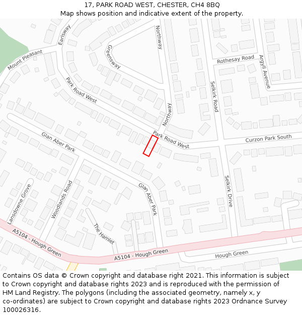 17, PARK ROAD WEST, CHESTER, CH4 8BQ: Location map and indicative extent of plot