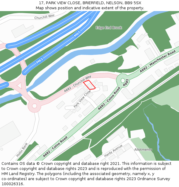 17, PARK VIEW CLOSE, BRIERFIELD, NELSON, BB9 5SX: Location map and indicative extent of plot