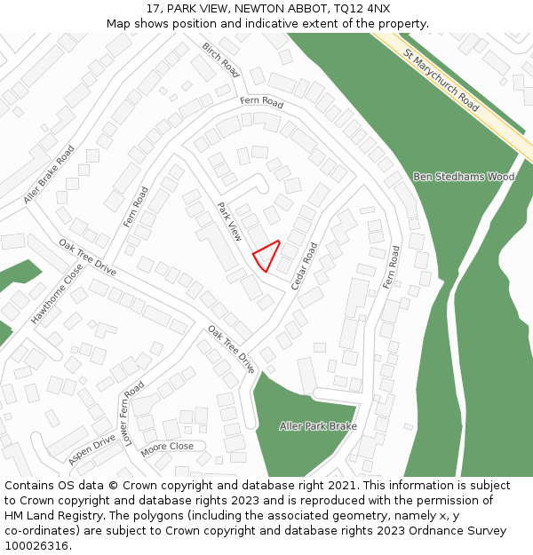 17, PARK VIEW, NEWTON ABBOT, TQ12 4NX: Location map and indicative extent of plot