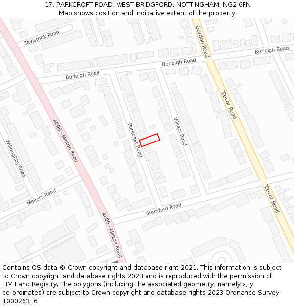 17, PARKCROFT ROAD, WEST BRIDGFORD, NOTTINGHAM, NG2 6FN: Location map and indicative extent of plot