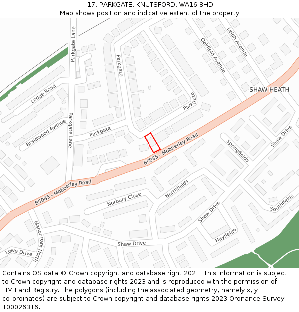 17, PARKGATE, KNUTSFORD, WA16 8HD: Location map and indicative extent of plot