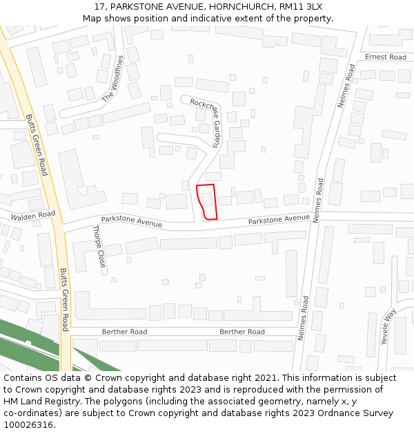 17, PARKSTONE AVENUE, HORNCHURCH, RM11 3LX: Location map and indicative extent of plot