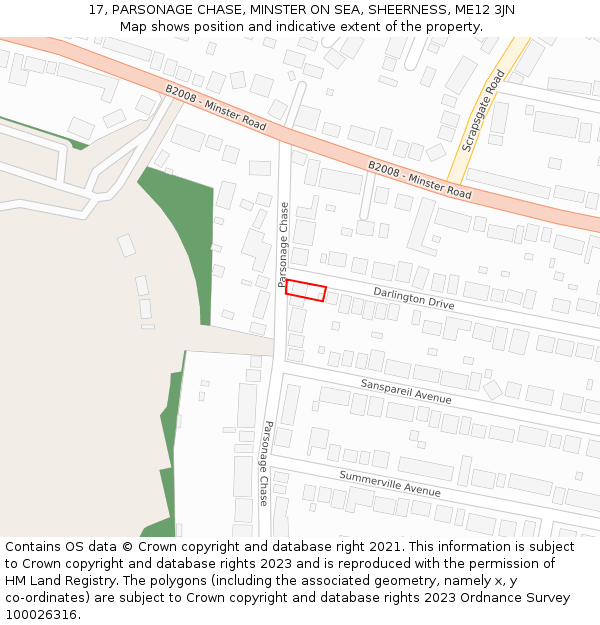 17, PARSONAGE CHASE, MINSTER ON SEA, SHEERNESS, ME12 3JN: Location map and indicative extent of plot