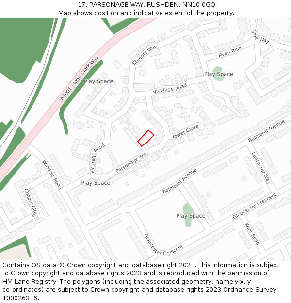 17, PARSONAGE WAY, RUSHDEN, NN10 0GQ: Location map and indicative extent of plot