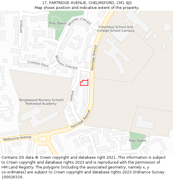 17, PARTRIDGE AVENUE, CHELMSFORD, CM1 4JG: Location map and indicative extent of plot