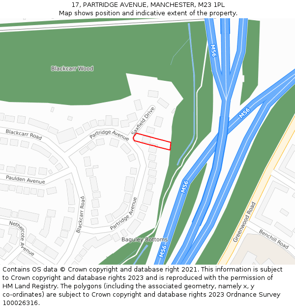 17, PARTRIDGE AVENUE, MANCHESTER, M23 1PL: Location map and indicative extent of plot