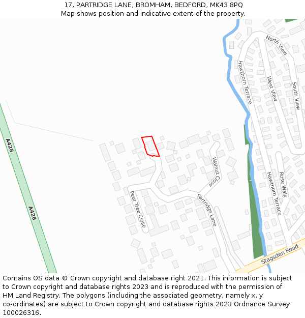 17, PARTRIDGE LANE, BROMHAM, BEDFORD, MK43 8PQ: Location map and indicative extent of plot