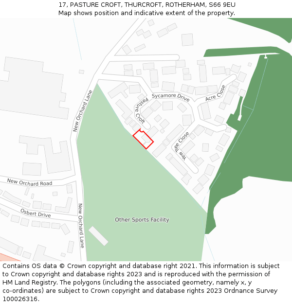 17, PASTURE CROFT, THURCROFT, ROTHERHAM, S66 9EU: Location map and indicative extent of plot