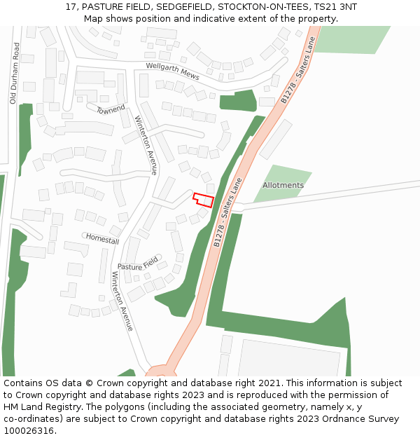 17, PASTURE FIELD, SEDGEFIELD, STOCKTON-ON-TEES, TS21 3NT: Location map and indicative extent of plot