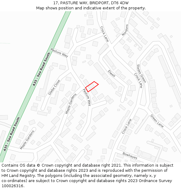 17, PASTURE WAY, BRIDPORT, DT6 4DW: Location map and indicative extent of plot
