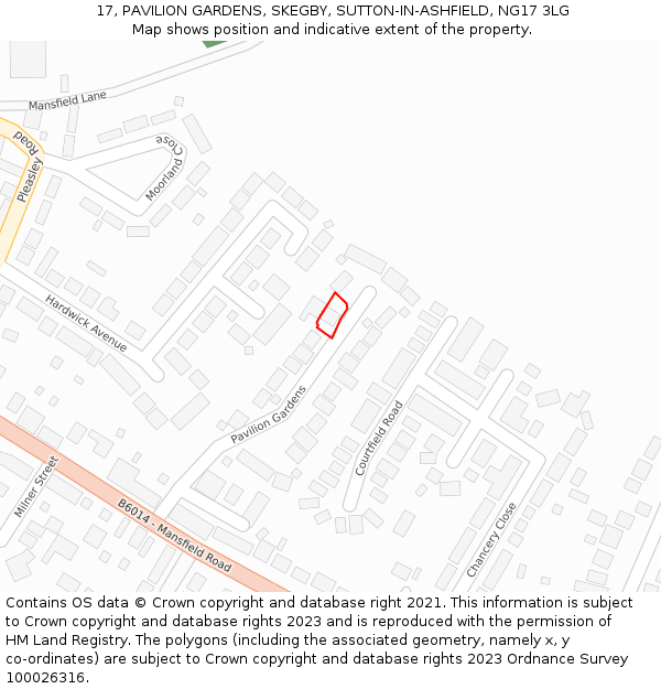 17, PAVILION GARDENS, SKEGBY, SUTTON-IN-ASHFIELD, NG17 3LG: Location map and indicative extent of plot